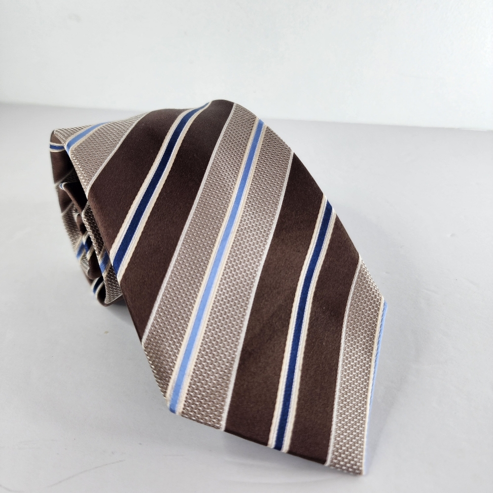 TASSO ELBA Brown & Blue Stripe Silk Tie.